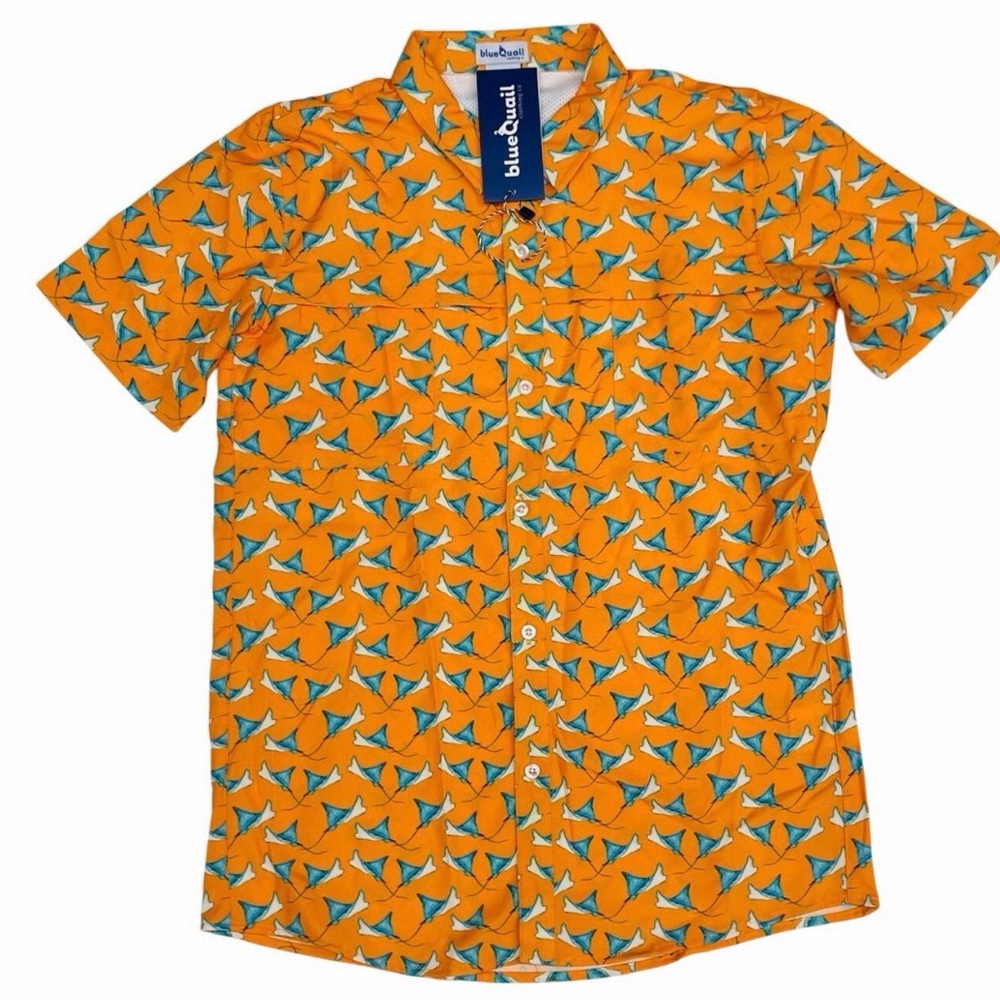 NWT - Blue Quail - Boys' Short Sleeve Button Down Shirt - Stingrays - Size: 6Y